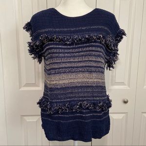 Dana Buchman | Navy Blue and Beige Shaggy Sweater